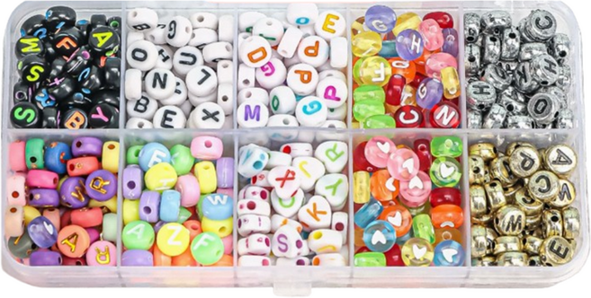 컬러큐브 나만의 알파벳 이니셜키링 재료 구슬/비즈 DIY키트 10종 500p 세트 D타입, 혼합색상, 1세트
