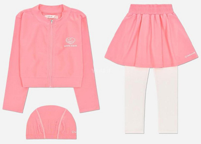 YouIt 女童 Berry Closet Love Wave 防曬泳衣上衣下身 + 帽子套組