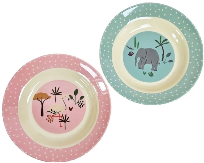 라이스 유아용 덴마크 접시 2종 세트, 정글애니멀그린, 정글애니멀핑크, 1세트 - 쿠팡