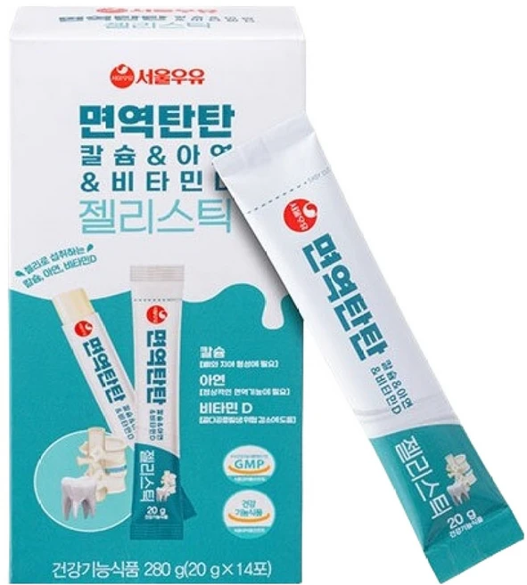 서울우유 면역탄탄 칼슘 & 아연 & 비타민D 젤리스틱 14p, 1개, 280g - 쿠팡