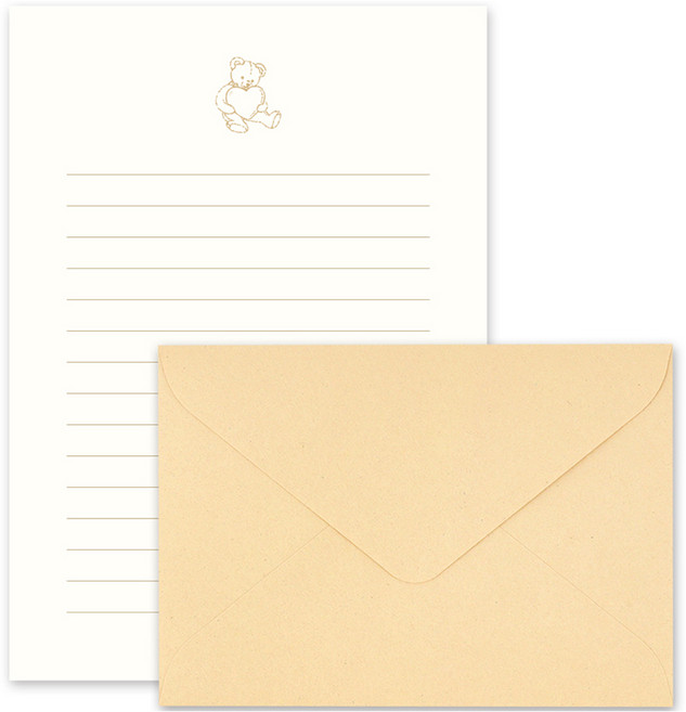 대시앤도트 에버모어 레터프레스 편지지 4p + 봉투 2p 세트, 02 adorable bear, 1세트