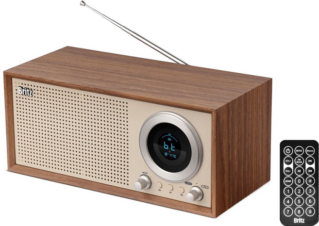 브리츠 16W 고출력 고감도 라디오 블루투스 스피커 BA-HMK31 Plus, Oak Wood