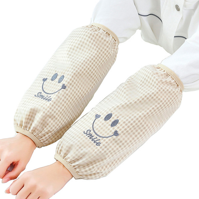 디자브 스마일 체크 방수 토시 2세트, 베이지