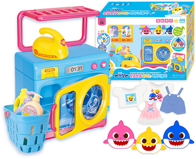 아이윌컴퍼니 아기상어 빙글뱅글 말하는 세탁기 놀이 세트, 혼합색상, 1세트