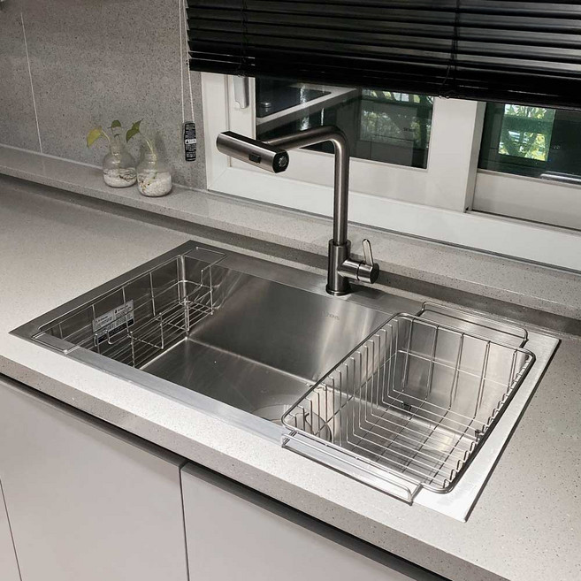 LIZENS 리폼 전용 교체 사각 싱크볼 + 대망 + 배수구 + 폭포수전 세트 GQE 9403, 1세트