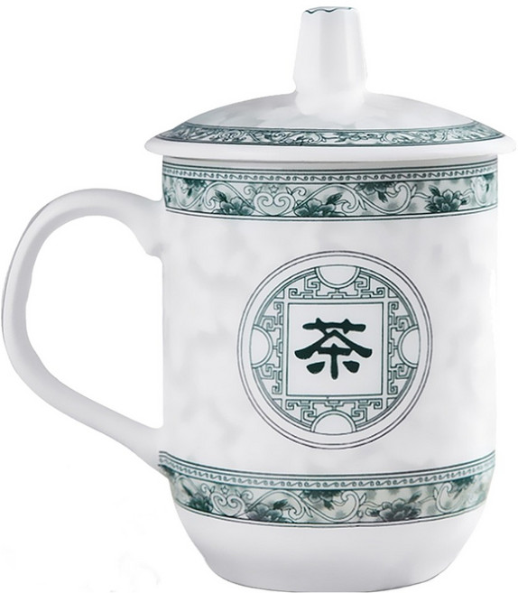 AHOYE 景德鎮帶蓋陶瓷杯/茶杯 13 x 7.5 x 7.5cm, 1個, 景德鎮