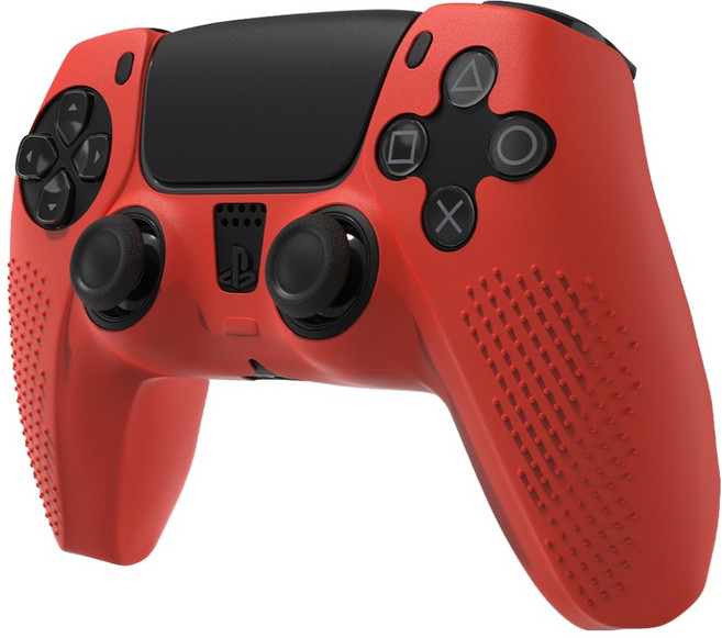 스페이스쉴드 소니 플레이스테이션 PS5 듀얼센스 호환 엠보 그립 미끄럼방지 논슬립 실리콘 커버 케이스, 레드, 1개