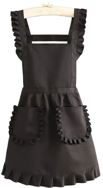 순잠 홈웨어 레이스 멜빵 포켓 숙녀 원피스 앞치마, 블랙, 1개