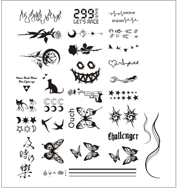 gelluna 半永久重點DIY身體紋身刺青貼紙30入組 T-89, 1套, 黑色