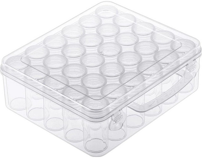 리빙망고 보석 십자수 보관 30칸 투명 원통 비즈통, 화이트, 1개