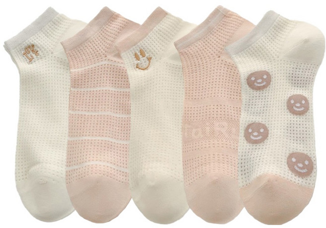 워더미 여성용 쿨 썸머 펀칭 통풍 스마일 단목 패션 양말 5켤레 세트 W887