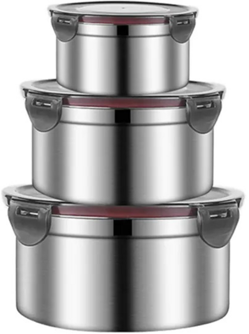 SUnORO 可微波不鏽鋼黑蓋保鮮盒 3件組, 1組, 3個容器 + 3個蓋子