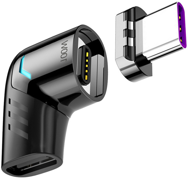 AHOYE PD100W快充Type-C磁吸轉接頭 480Mb/s傳輸速率 USB-C 70g, 1個, 黑色 + 銀色, 2cm