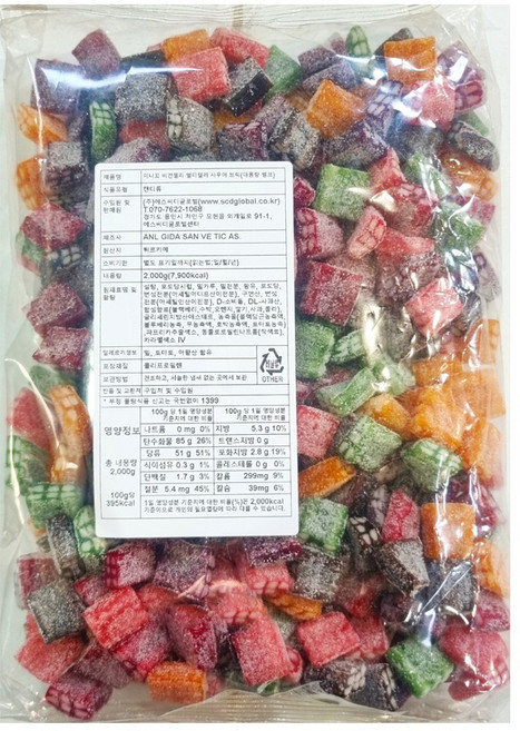 미니꼬 대용량 멀티컬러 사우어 브릭 비건젤리, 2kg, 1개