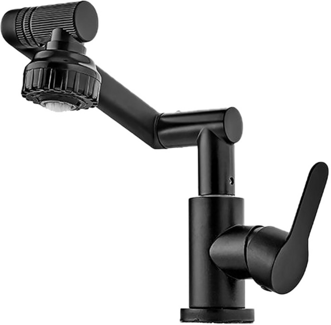 ANTIAN 電鍍烤漆衛生間洗手盆冷熱水龍頭 1080度旋轉機械臂萬向水龍頭 黑色, 1個