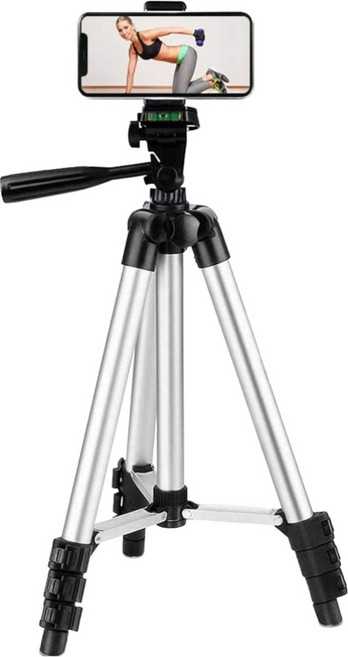 AHOYE 伸縮手機自拍三腳架 35~110cm, 黑色 + 銀色, 1個, 單一商品