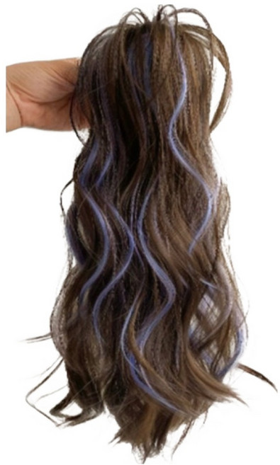 젤루나 컬러 염색 브릿지 웨이브 포니테일 붙임머리 헤어 집게 반가발 HB-20, 2 라이트브라운 + 블루, 1개