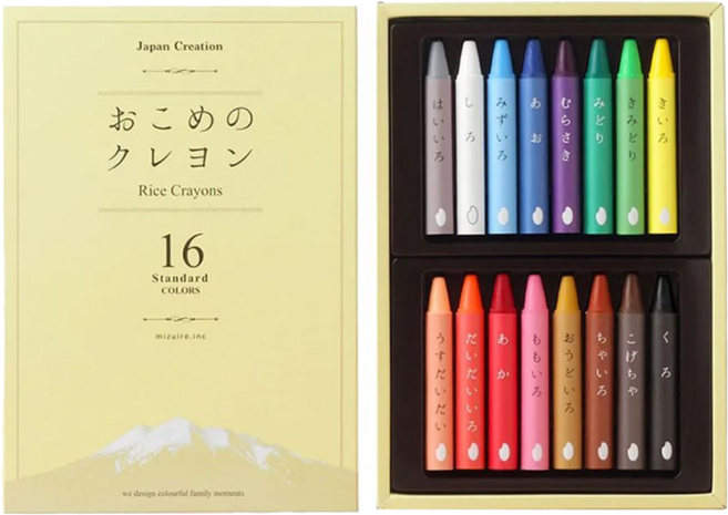 mizuiro 日本境內版 兒童安全無毒米蠟筆, 16色, 1盒