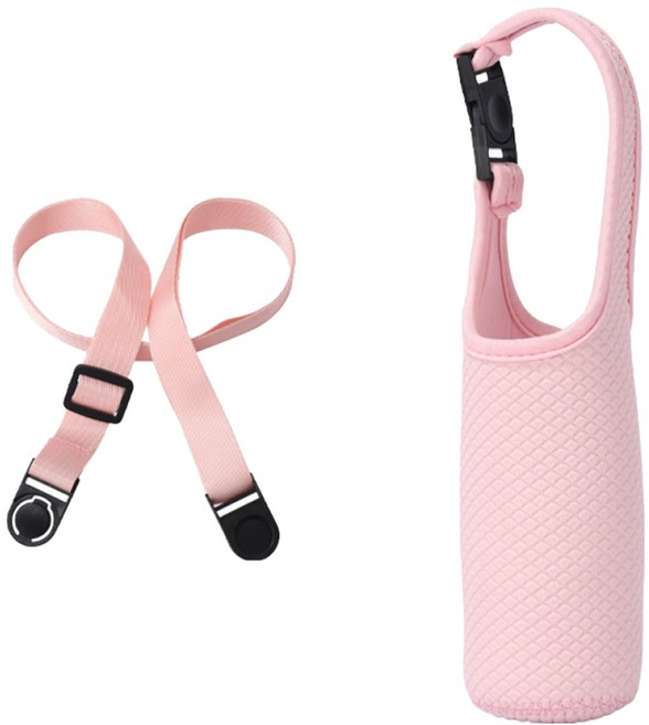 생활과주방 파스텔 네오프렌 핸디형 텀블러 파우치 300~400ml + 스트랩 세트, 핑크, 1개