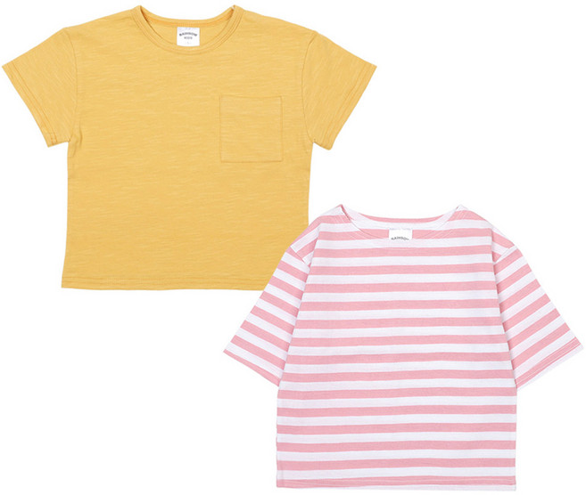 레인보우키즈 아동용 통기성 슬라브 단가라 반팔티 2종 세트