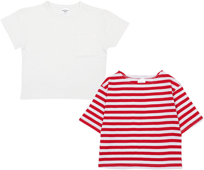 레인보우키즈 아동용 통기성 슬라브 단가라 반팔티 2종 세트