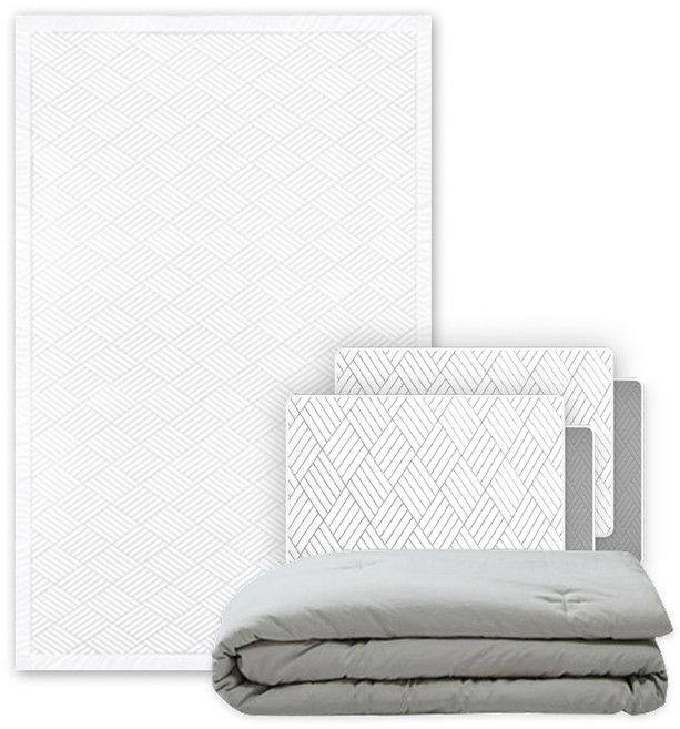 크린포유 오코텍스 Q-MAX 인증 냉감 패드 세트, 화이트(매트), 아이스그레이(이불), 쿨매트+쿨이불+쿨베개커버 2p