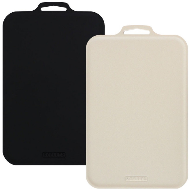 SCELLER 실리 쁘띠 국내제작 향균 칼집 잘 안 나는도마, 리치블랙, 크림아이보리, 1세트