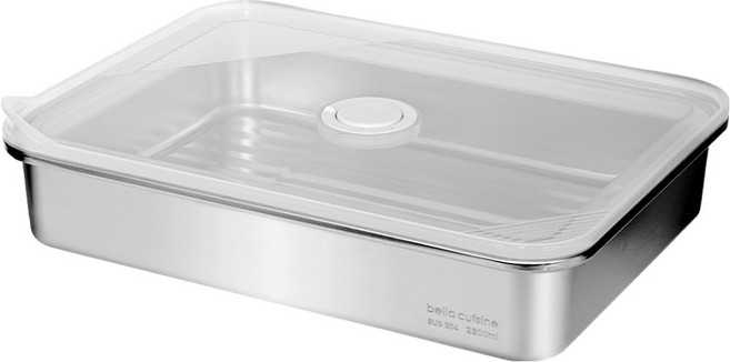 벨라쿠진 스텐 직사각 밀폐용기 냉장 냉동 반찬통 밧드 2300ml, 1개, 단품