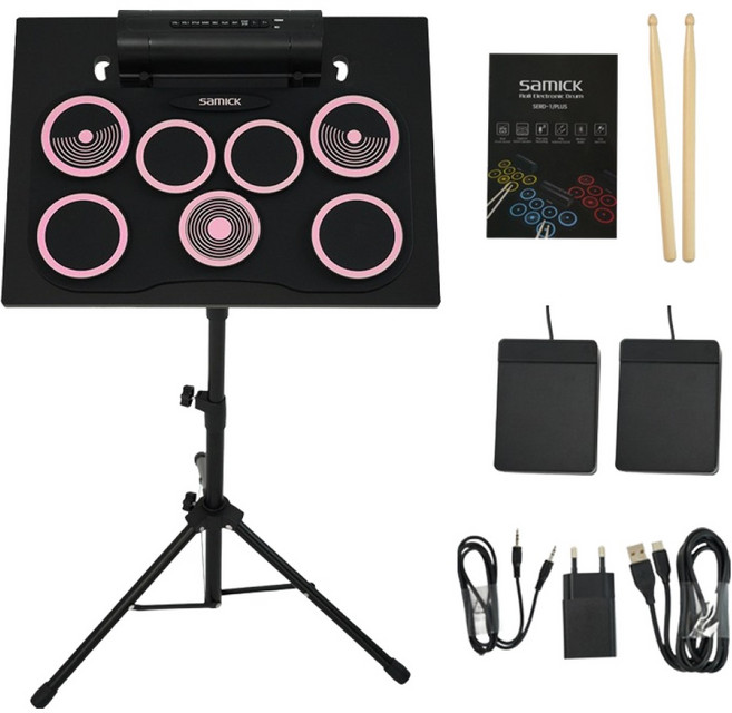 삼익악기 전자드럼 패드 핑크 SERD-2 + 전용 스탠드 세트, 1세트
