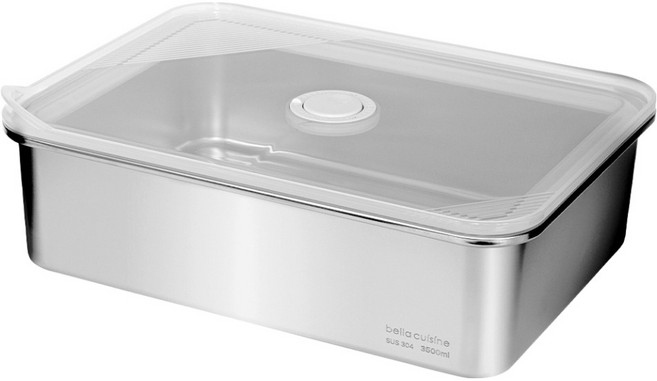 벨라쿠진 스텐 직사각 밀폐용기 냉장 냉동 반찬통 밧드, 1개, 3500ml