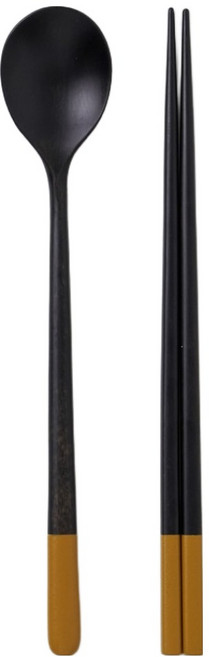 칠몽 1인용 오단 옻칠 나무 수저 세트 24cm, 노랑, 1세트, 숟가락 + 젓가락