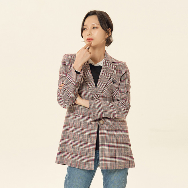 크로커다일레이디 여성용 자수 체크 포인트 자켓 CLCSJK101