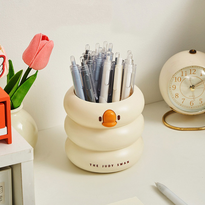 골드팡 귀여운 오리 라운드 브러쉬 펜 꽂이 정리함, 혼합색상, 1개