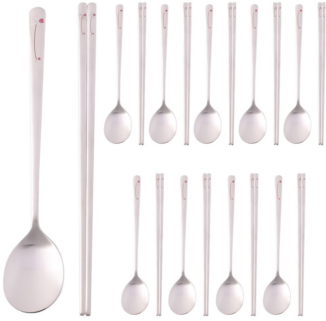 한일스텐레스 스텐 10인 수저세트, 행운리프 레드, 숟가락 10p + 젓가락 10p, 1세트