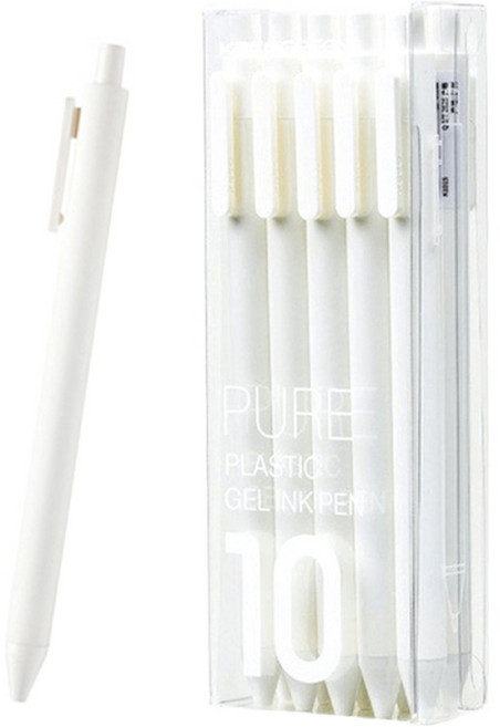 카코 퓨어 소프트 젤펜 중성펜 대용량 블랙심 0.5mm 10p 세트, 화이트, 1세트