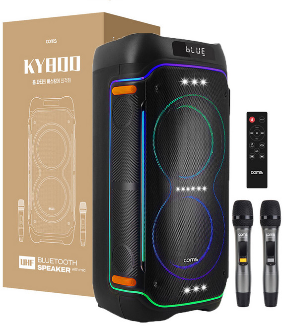 컴스 이동식 블루투스 무선 마이크 앰프 LED 버스킹 스피커, KY800, 블랙