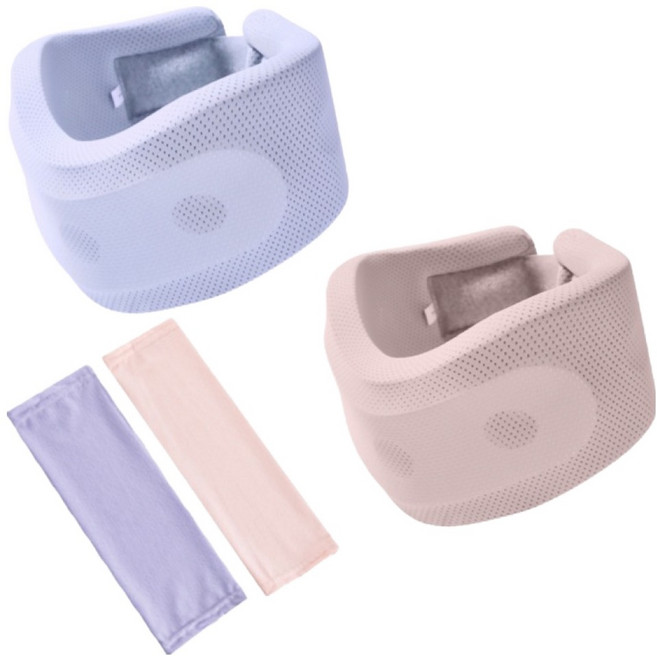 포근상점 목 자세 고정 세탁 가능 스펀지 쿠션 목보호대 핑크 + 보라 + 커버 2종 세트, 1세트