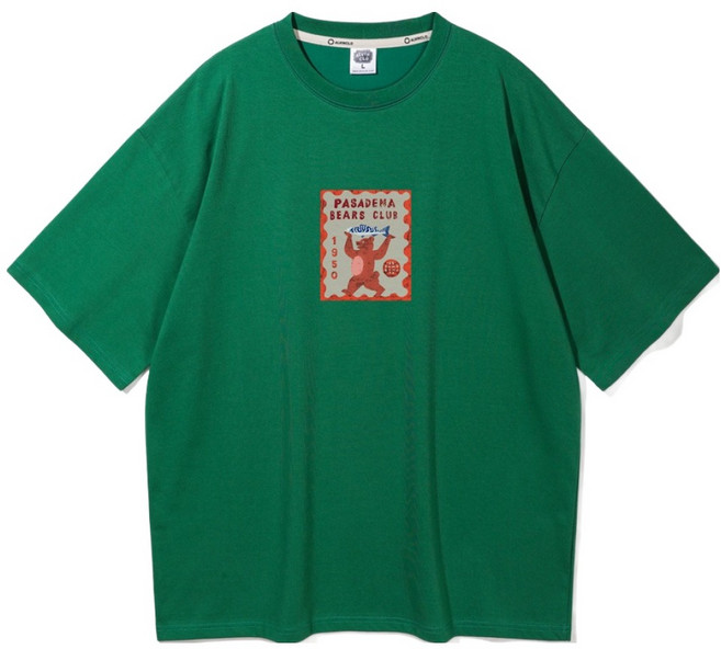 ALVINCLO BEAR STAMP 寬鬆版型短袖T恤 AST4569, 綠色