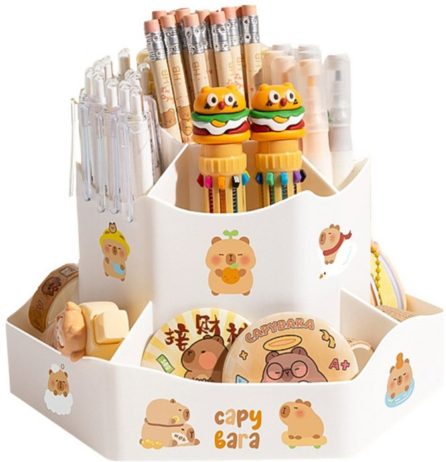 골드팡 대용량 회전 연필꽂이, 파스텔 크림, 1개