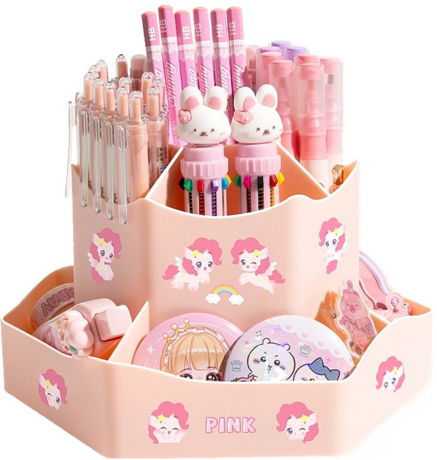 골드팡 대용량 회전 연필꽂이, 파스텔 핑크, 1개