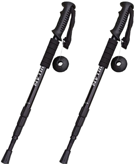 엘쏘 4단 접이식 간편보관 컬러풀 등산스틱, 4단일자블랙, 2개