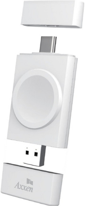 액센 AW11 휴대용 갤럭시 애플워치 동시호환 듀얼 포트 스마트 워치 무선충전기, 화이트, 1개