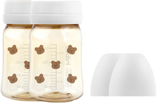 하이비 유아용 PPSU 노꼭지 젖병 트윈팩, 볼빵곰 + 화이트, 170ml, 2개