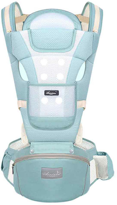 ANTIAN 嬰兒雙肩背帶/可收納腰凳背巾/透氣多功能新生兒背板, 藍色