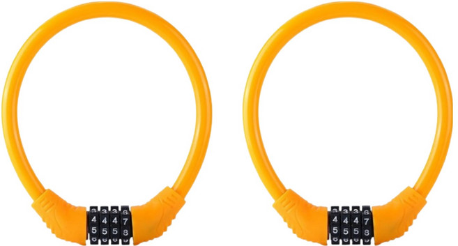 정상아이앤 도난방지 잠금 자전거 자물쇠 와이어락, 옐로우, 2개