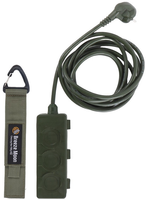 브리즈문 고용량 캠핑 리드선 3구 3m + 비너형 벨크로 스트랩 세트, 올리브 그린, 1세트