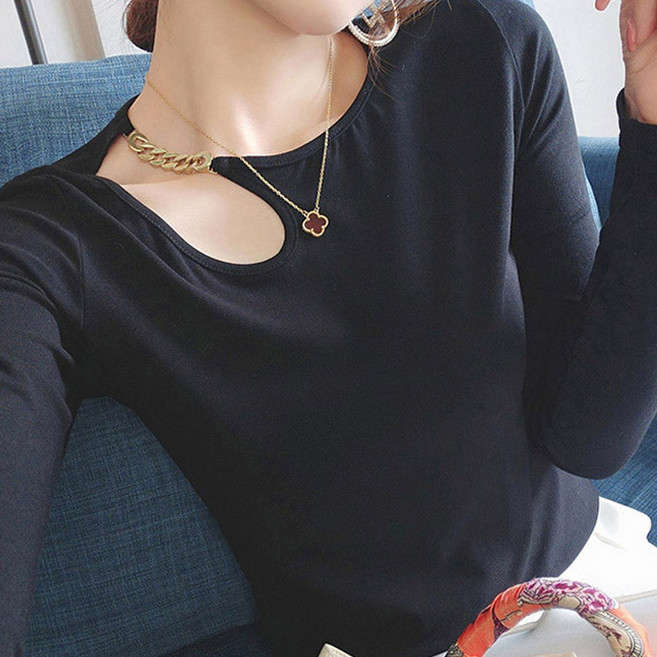 시크힐즈 여성용 네클러스 슬림 언발란스 티셔츠 06343