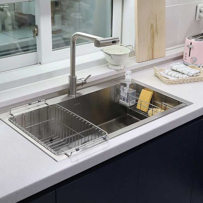 LIZENS 교체 리폼 전용 사각 싱크볼 + 그릇건조망 + 배수구 + 폭포수전 세트 GQ 8503, 1세트