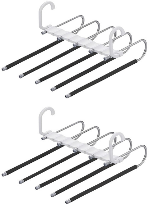 쪼이 공간활용 논슬립 접이식 바지걸이 5단, 화이트, 2개