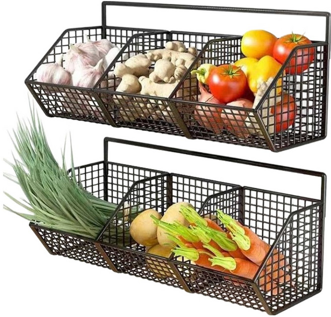 벽걸이 프레임 3단 선반 바구니 BRP079, 블랙, 2개